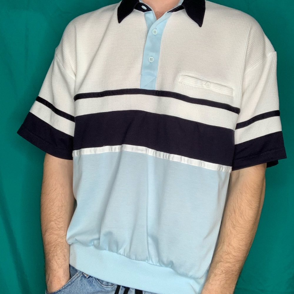 Vintage Palmland white and blue polo